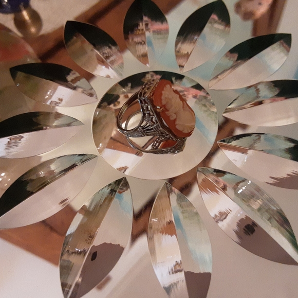 ANTIQUE 14K SOLID GOLD, FILLGREE CAMEO RING, SIZE 3 1/4 - Picture 12 of 16